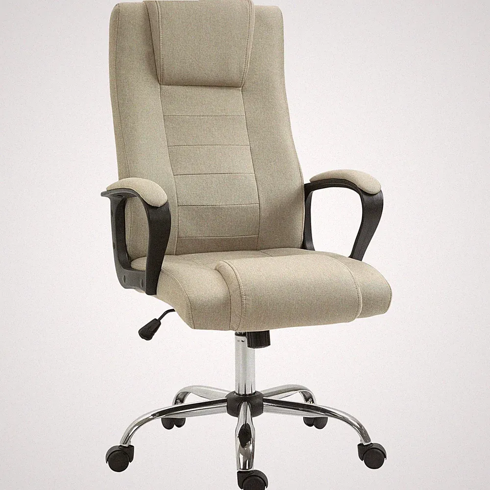 Bürostuhl, Ergonomisch Schreibtischstuhl mit Kopfstütze, Leinenoptik Renoviert