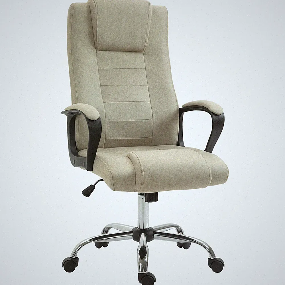 Bürostuhl, Ergonomisch Schreibtischstuhl mit Kopfstütze, Leinenoptik Renoviert