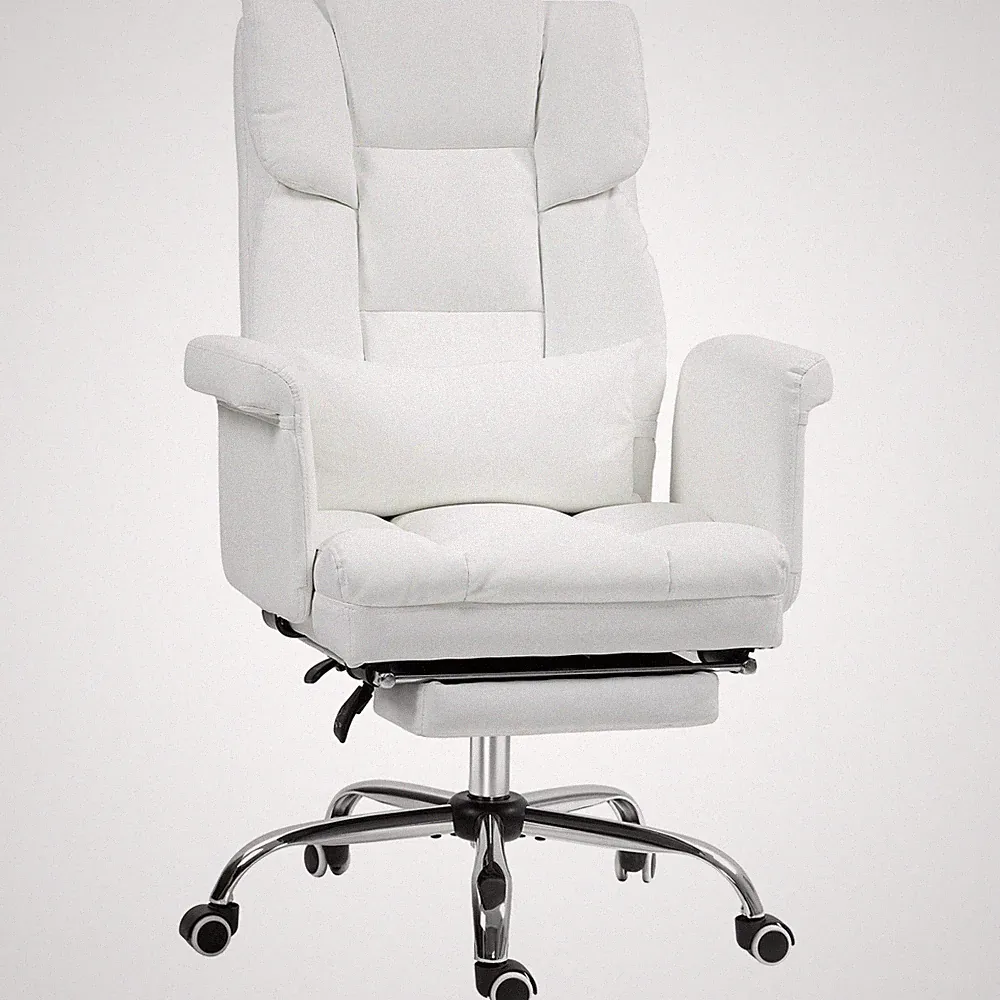 Bürostuhl, Ergonomisch Schreibtischstuhl mit Liegefunktion, Lendenkissen, Weiß