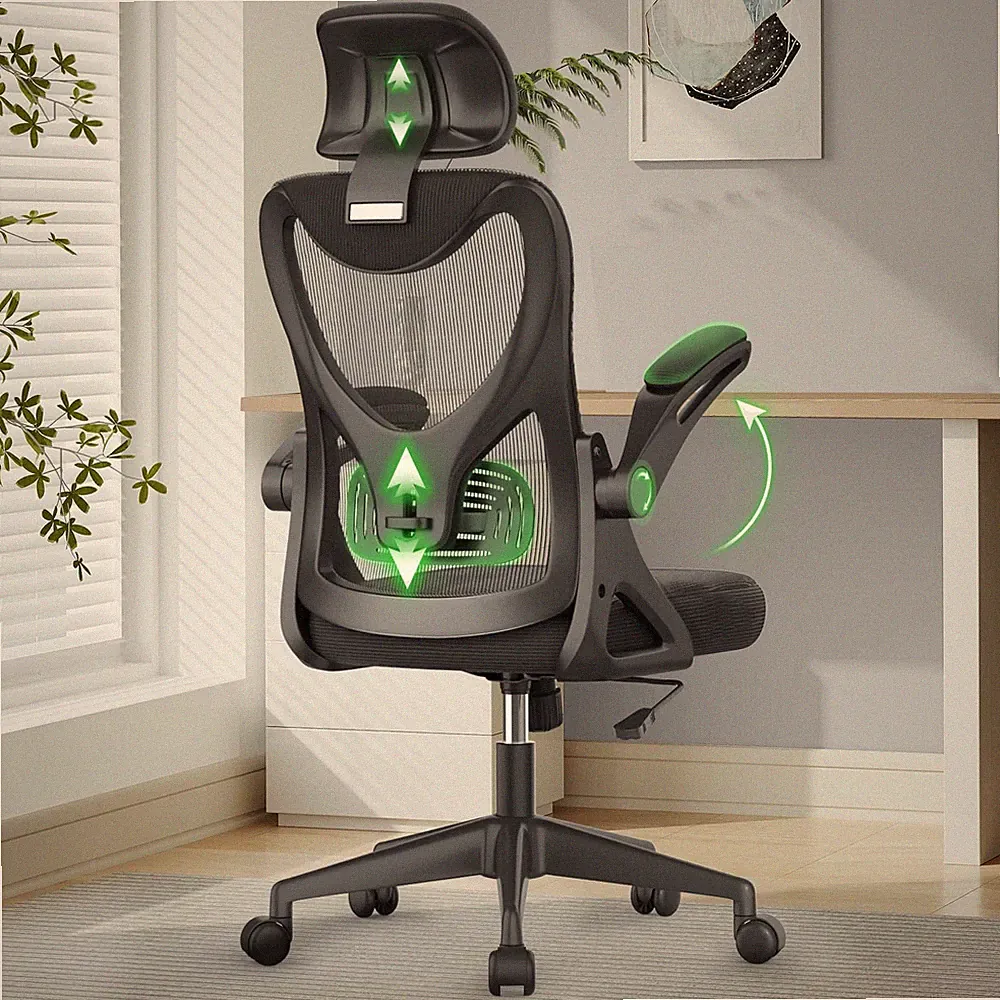 Bürostuhl Ergonomisch Schreibtischstuhl mit Lordosenstütze Kopfstütze Verstellbar Gepolstert