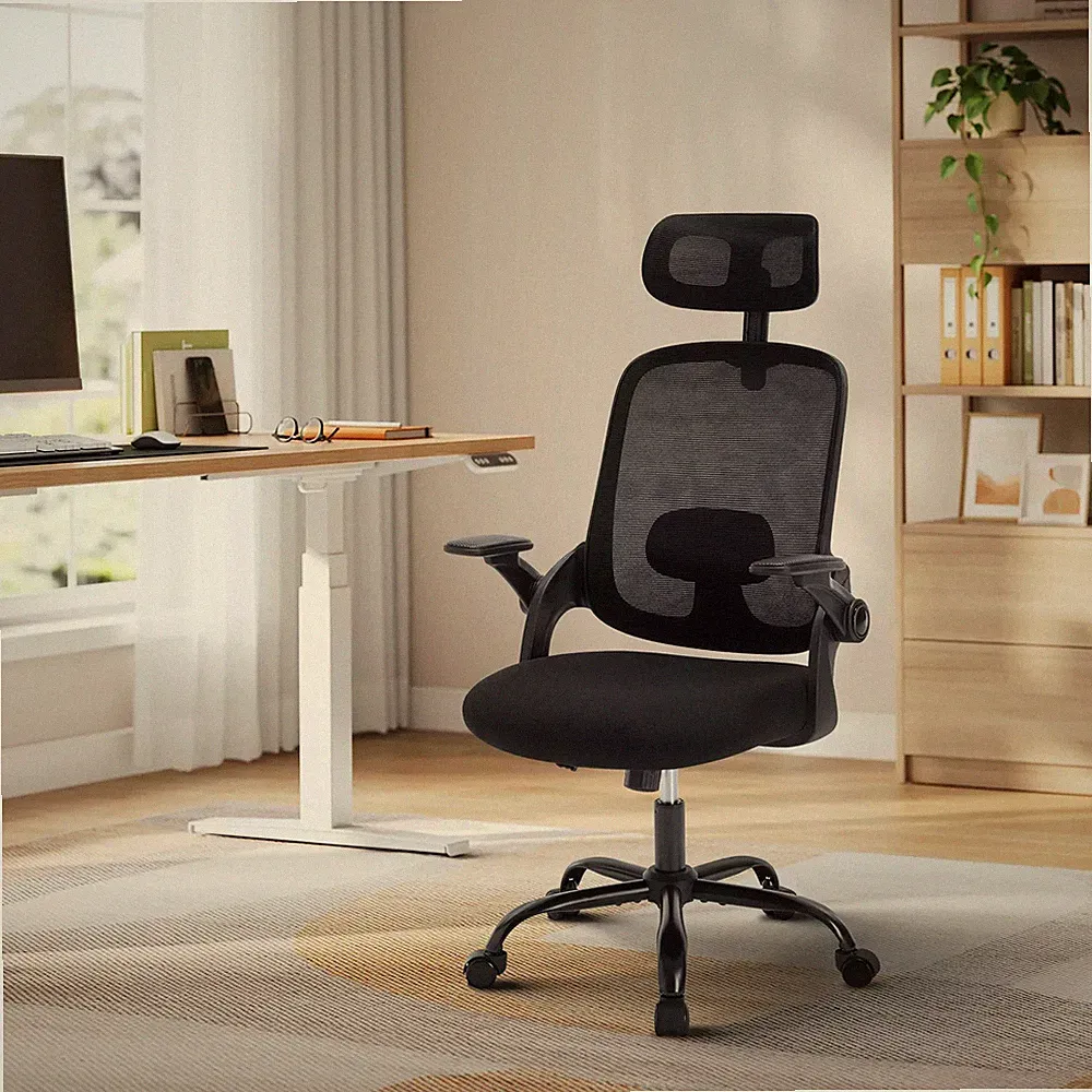 Bürostuhl ergonomisch, Schreibtischstuhl mit Netzbespannung, Schwarz #171sz