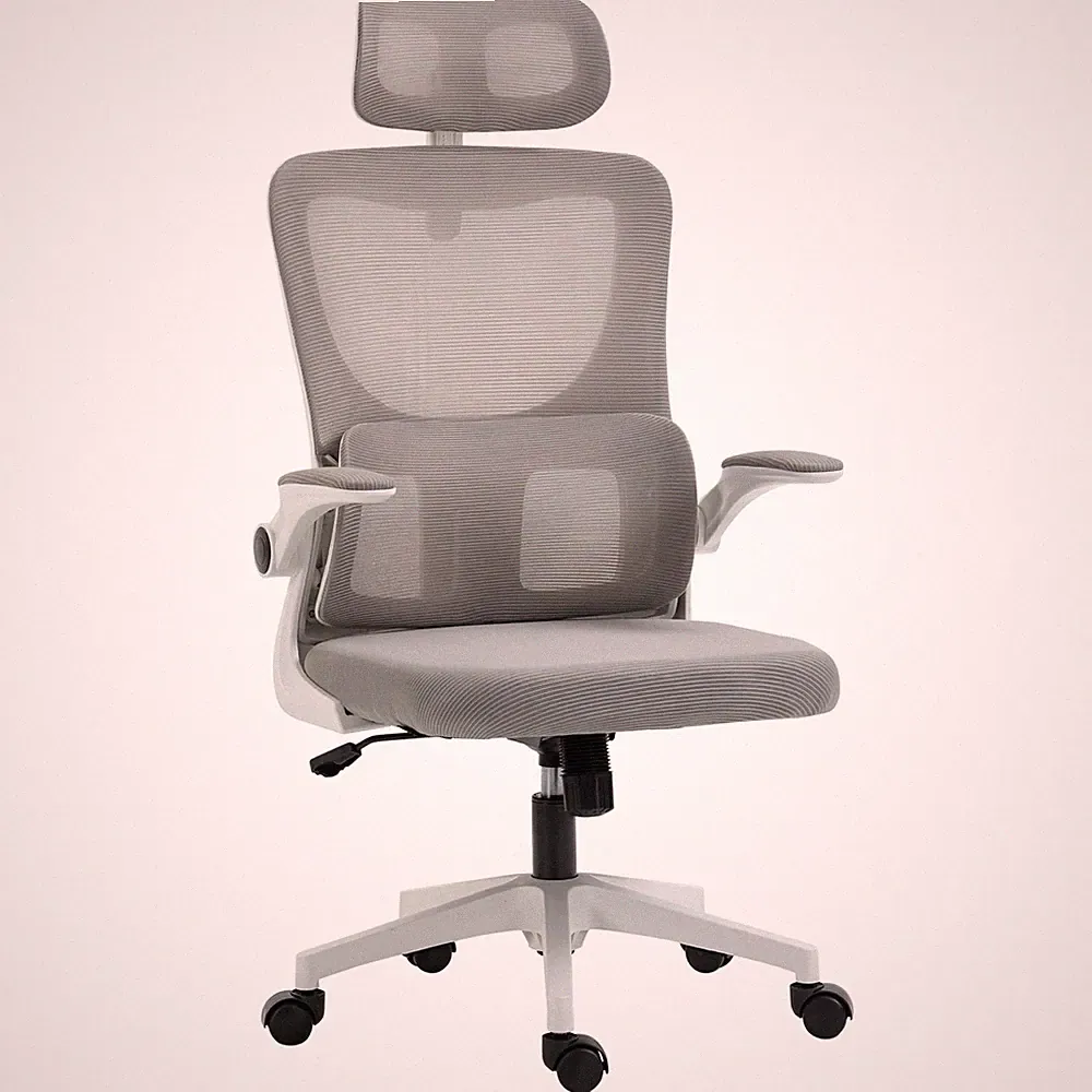 Bürostuhl Ergonomisch, Schreibtischstuhl mit Verstellbar Armlehne, Mesh, Grau