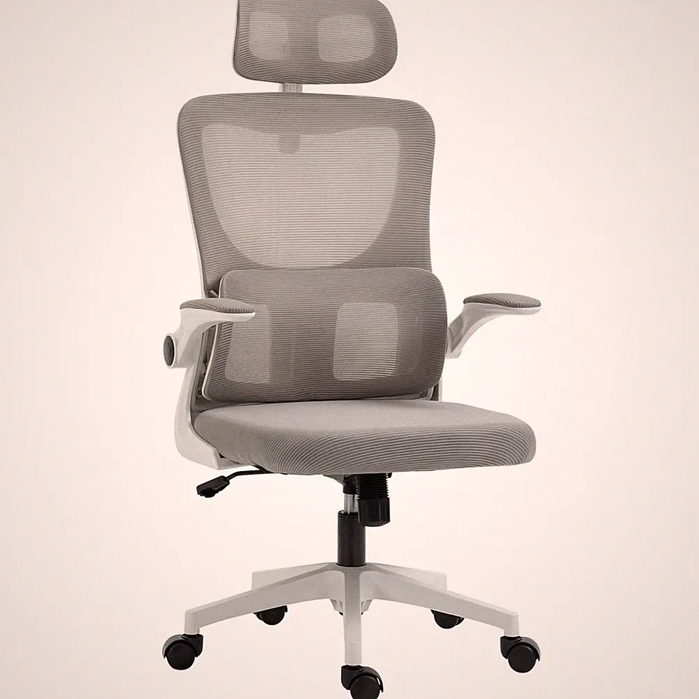 Bürostuhl Ergonomisch, Schreibtischstuhl mit Verstellbar Armlehne, Mesh, Grau