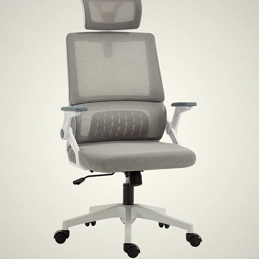 Bürostuhl Ergonomisch, Schreibtischstuhl mit Verstellbar Kopfstütze Mesh, Grau