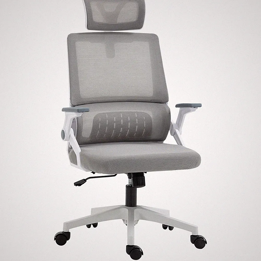 Bürostuhl Ergonomisch, Schreibtischstuhl mit Verstellbar Kopfstütze Mesh, Grau