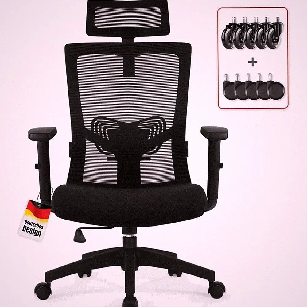 Bürostuhl Ergonomisch, Schreibtischstuhl mit Verstellbarem Kopfstütze, Armleh...