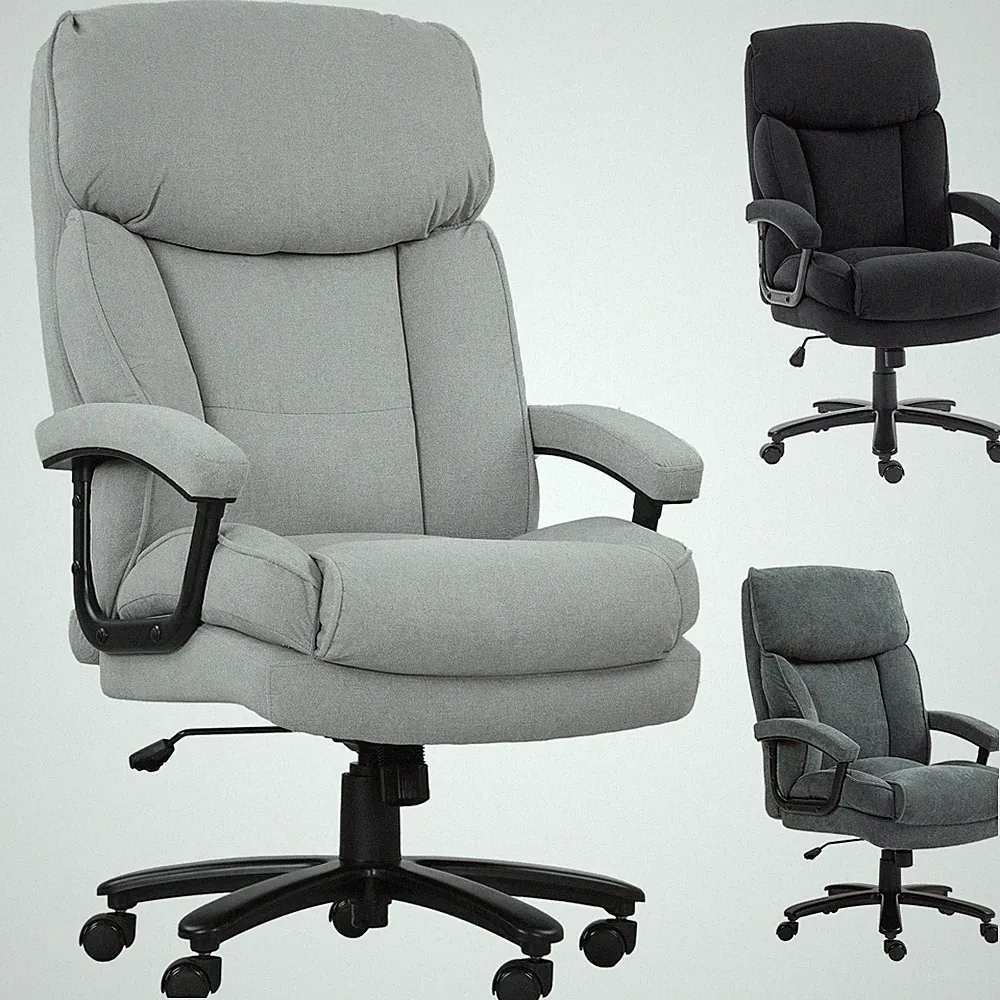 Bürostuhl, Ergonomisch Schreibtischstuhl mit Wippfunktion, Leinenoptik