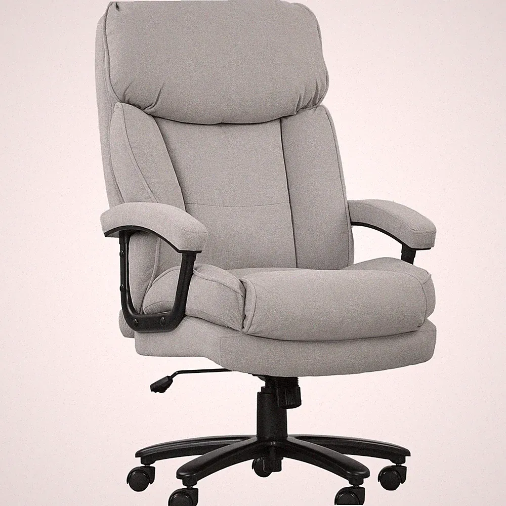 Bürostuhl, Ergonomisch Schreibtischstuhl mit Wippfunktion, Leinenoptik, Hellgrau