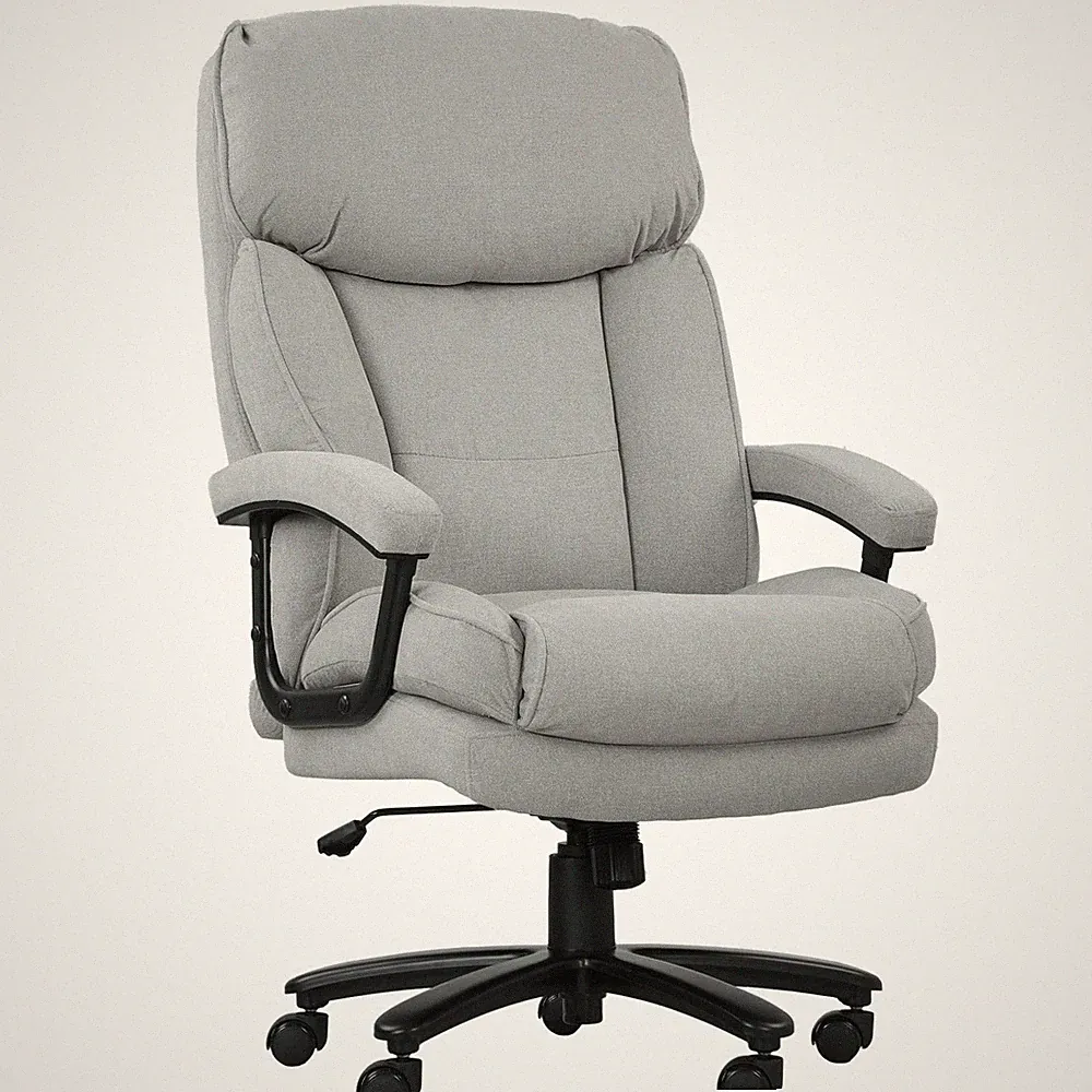 Bürostuhl, Ergonomisch Schreibtischstuhl mit Wippfunktion, Leinenoptik, Hellgrau