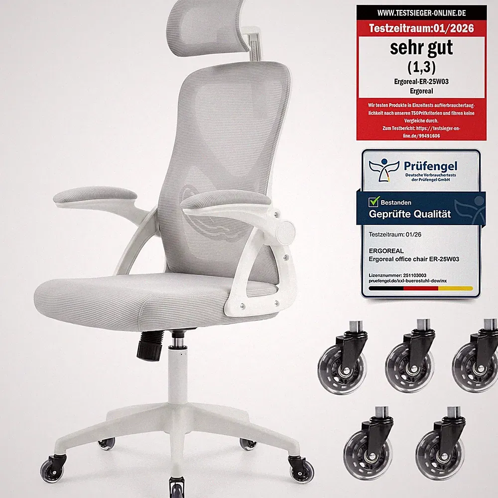 Bürostuhl ergonomisch Schreibtischstuhl Netz Kopfstütze 200kg 90-110° Rollen
