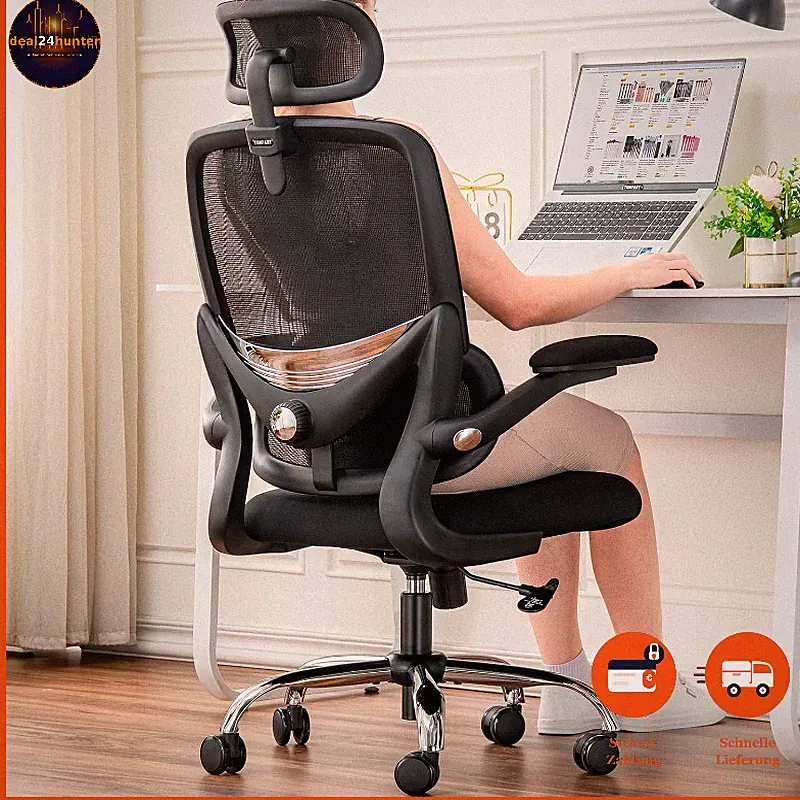 Bürostuhl Ergonomisch Schwarz Hoher Netzrücken Verstellbare Lendenstütze 150KG
