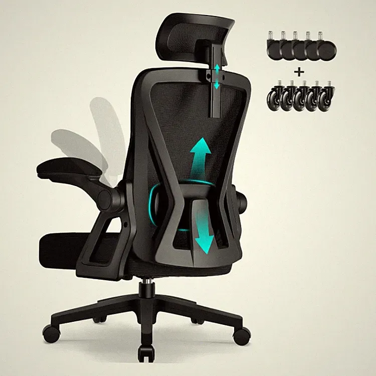 Bürostuhl ergonomisch schwarz mit verstellbarer Kopfstütze und Armlehnen 150 kg