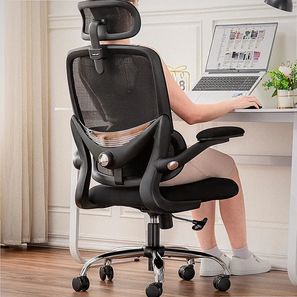 Bürostuhl Ergonomisch Schwarz Netz Rückenlehne Kopfstütze Lendenstütze 150kg