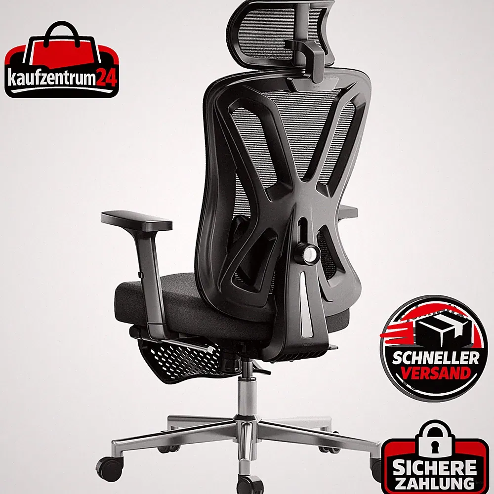 Bürostuhl Ergonomisch Schwarz Verstellbare Lordosenstütze Atmungsaktiv mit