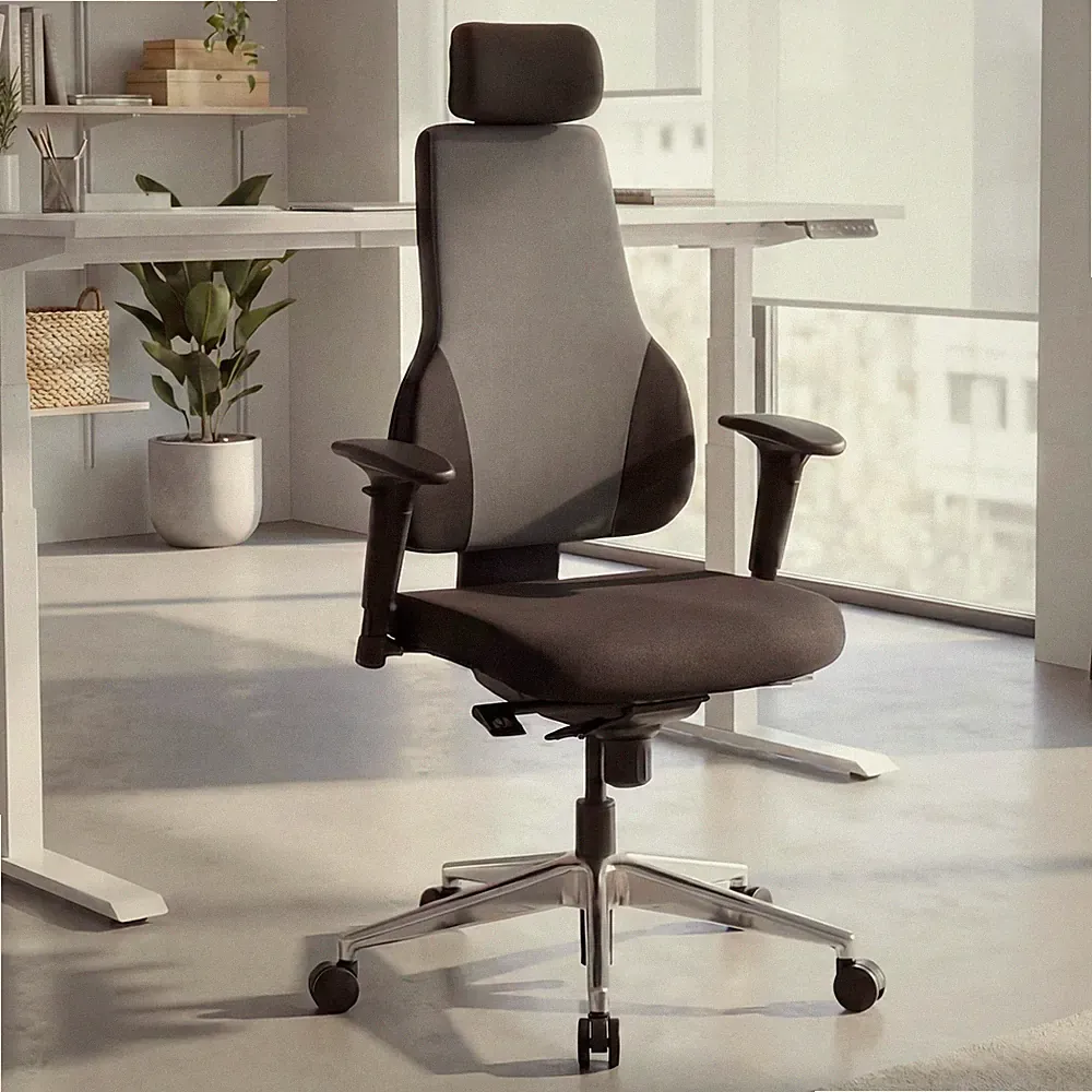 Bürostuhl Ergonomisch Stoff Schwarz Drehstuhl Büro Sessel Chefsessel Kopfstütze