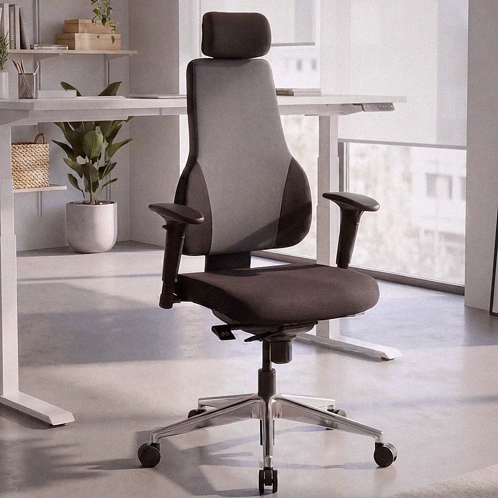 Bürostuhl Ergonomisch Stoff Schwarz Drehstuhl Büro Sessel Chefsessel Kopfstütze