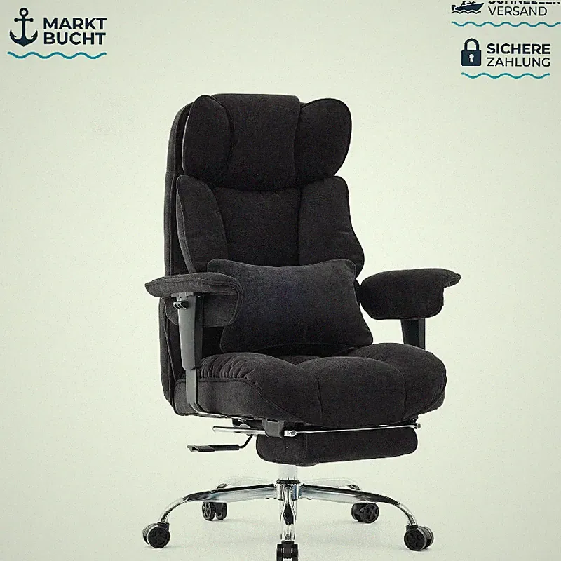 Bürostuhl Ergonomisch Stoffstuhl mit Fußstütze bis 200kg Höhenverstellbar