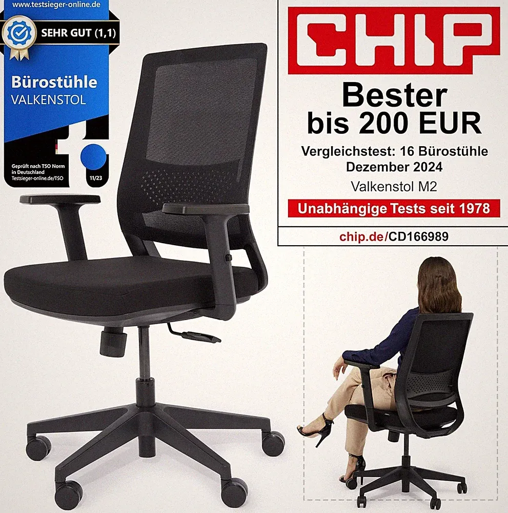 Bürostuhl ergonomisch Valkenstol M2 schwarz mit Armlehnen Gamingstuhl NEU in OVP