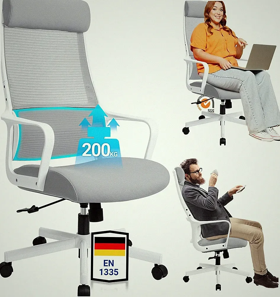 Bürostuhl Ergonomisch Verstellbar Grau Sitzmöbel für Home Office
