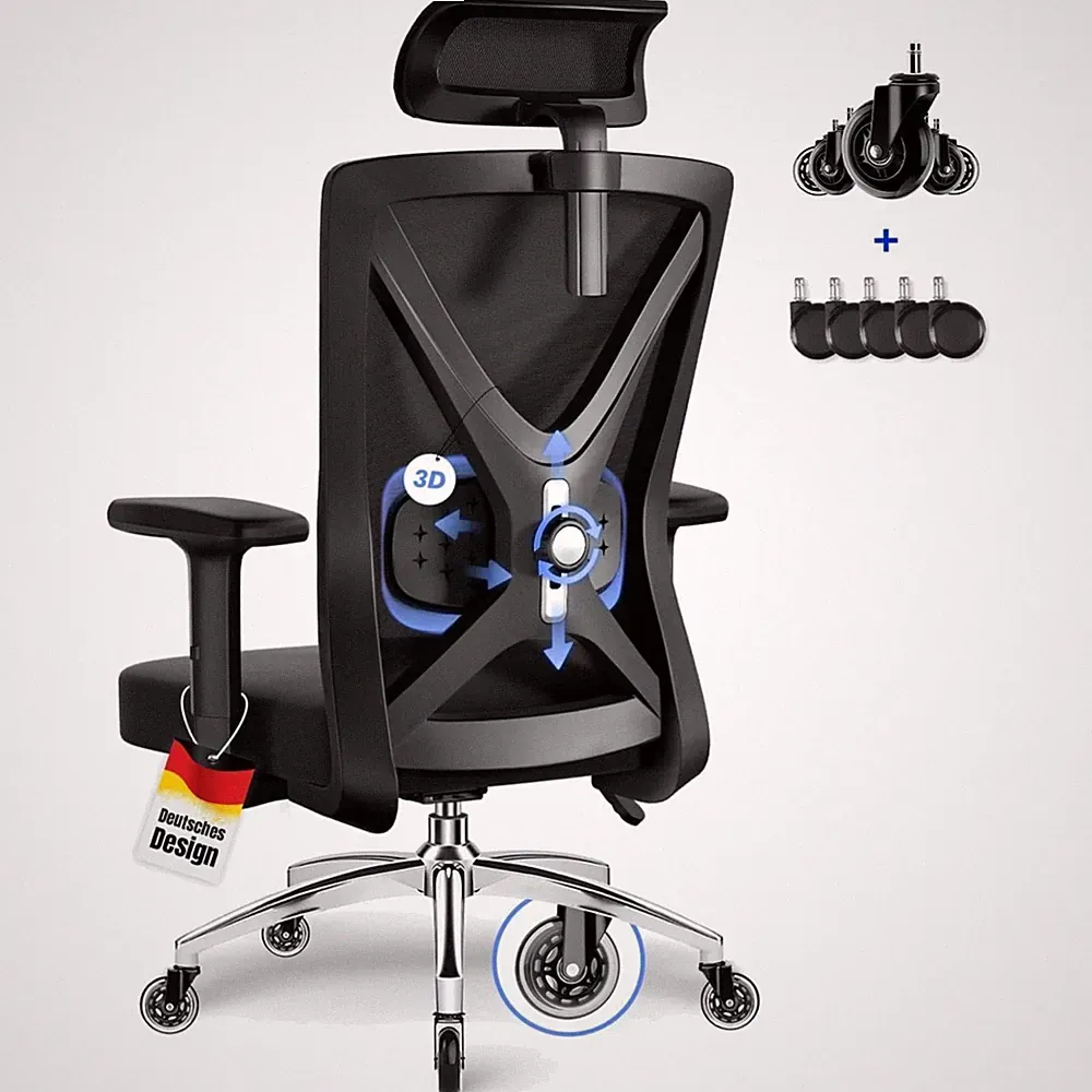 Bürostuhl Ergonomisch verstellbar Kopfstütze Armlehne Wippfunktion
