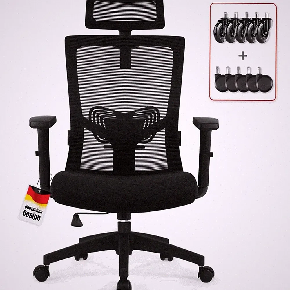 Bürostuhl ergonomisch Wippfunktion 135° Mesh verstellbar Chefsessel