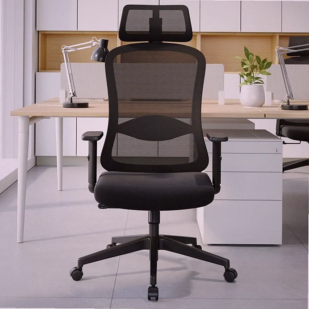 Bürostuhl, ergonomisch, Wippfunktion, verstellbar, Mesh, bis 150kg, schwarz