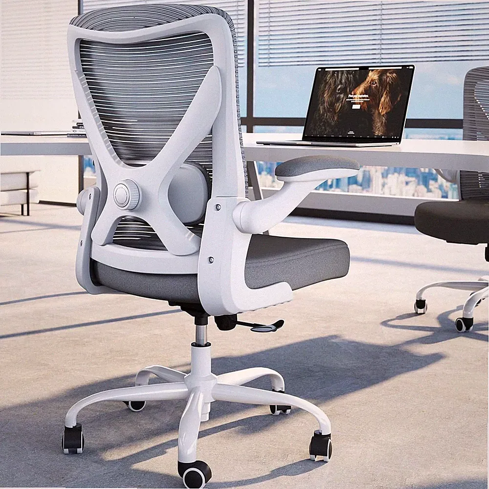 Bürostuhl Ergonomisch X-förmig Grau Lendenwirbelstütze Mesh für Lange Stunden
