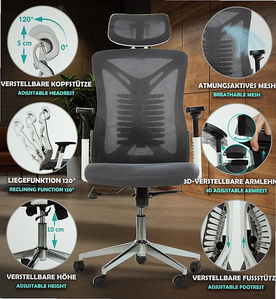 Bürostuhl Ergonomischer Bürostuhl mit Lordosenstütze und klappbaren Armlehnen Y2