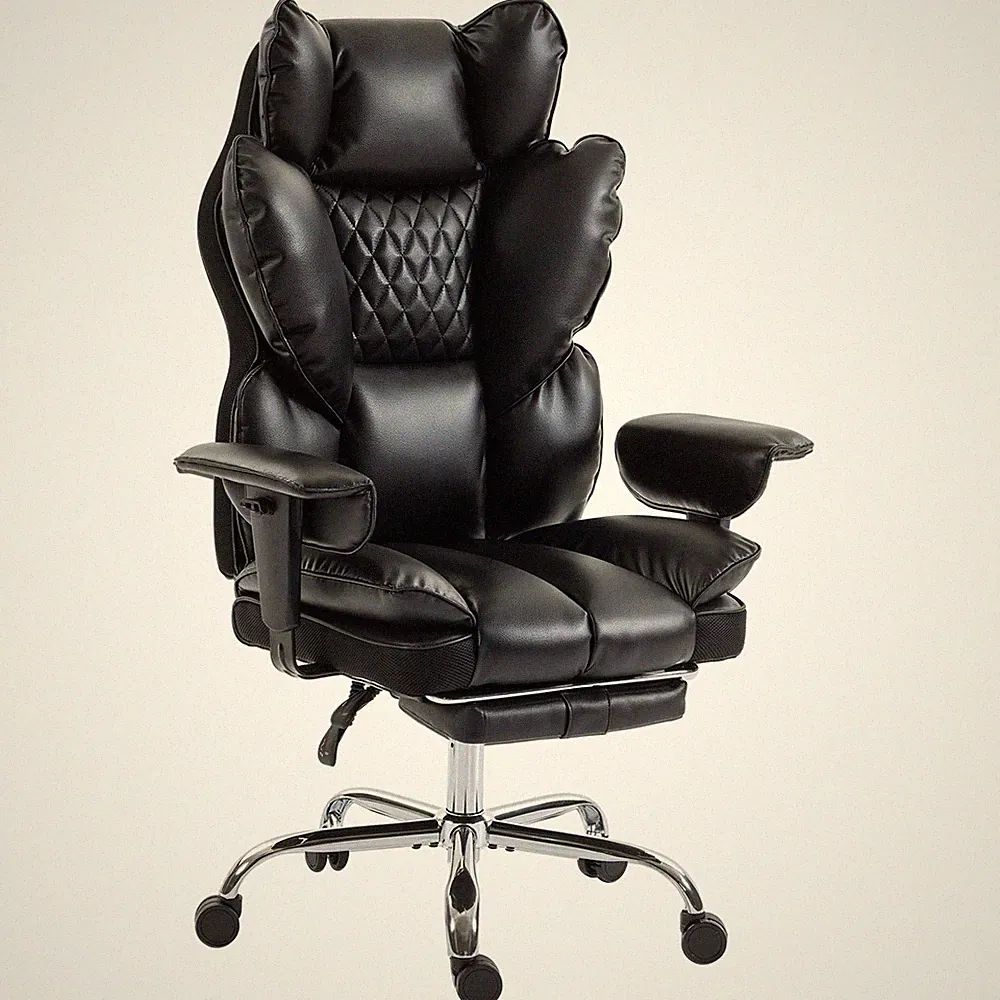 Bürostuhl Ergonomischer Chefsessel mit Fußstütze, bis 180 kg, Kunstleder Schwarz