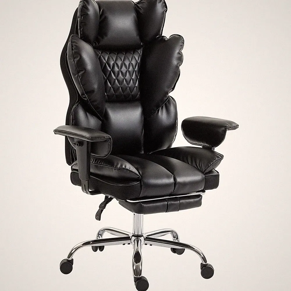 Bürostuhl Ergonomischer Chefsessel mit Fußstütze, bis 180 kg, Kunstleder Schwarz