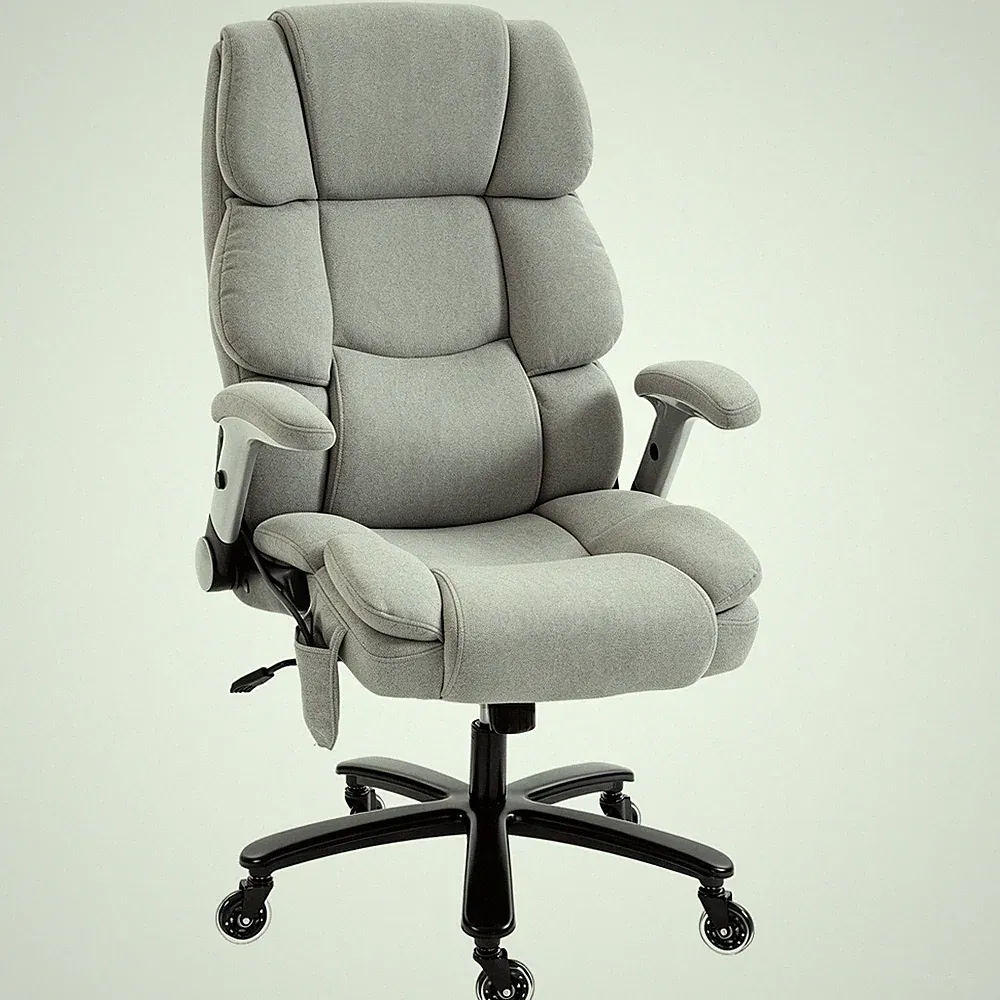Bürostuhl, Ergonomischer Chefsessel mit Hochklappbaren Armlehnen, Lendenstütze