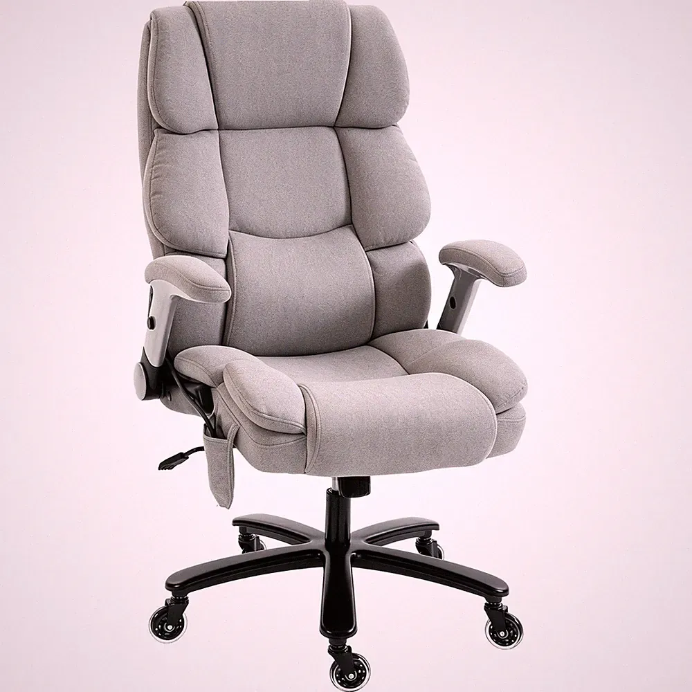 Bürostuhl, Ergonomischer Chefsessel mit Hochklappbaren Armlehnen, Lendenstütze