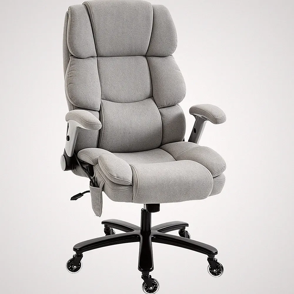 Bürostuhl, Ergonomischer Chefsessel mit Hochklappbaren Armlehnen, Lendenstütze
