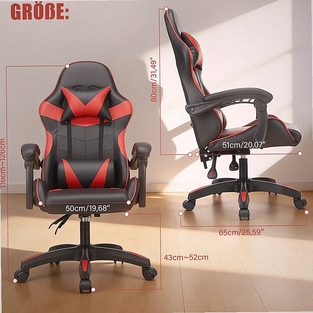 Bürostuhl Ergonomischer Gaming Stuhl mit Kopfstütze Schreibtischstuhl bis Jocnyd