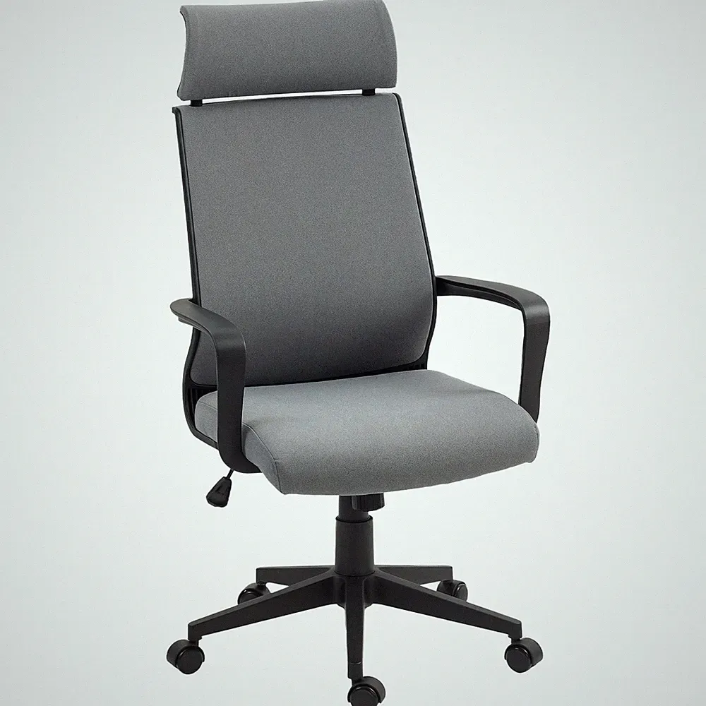 Bürostuhl, Ergonomischer Schreibtischstuhl mit Armlehne, Kopfstütze, Dunkelgrau