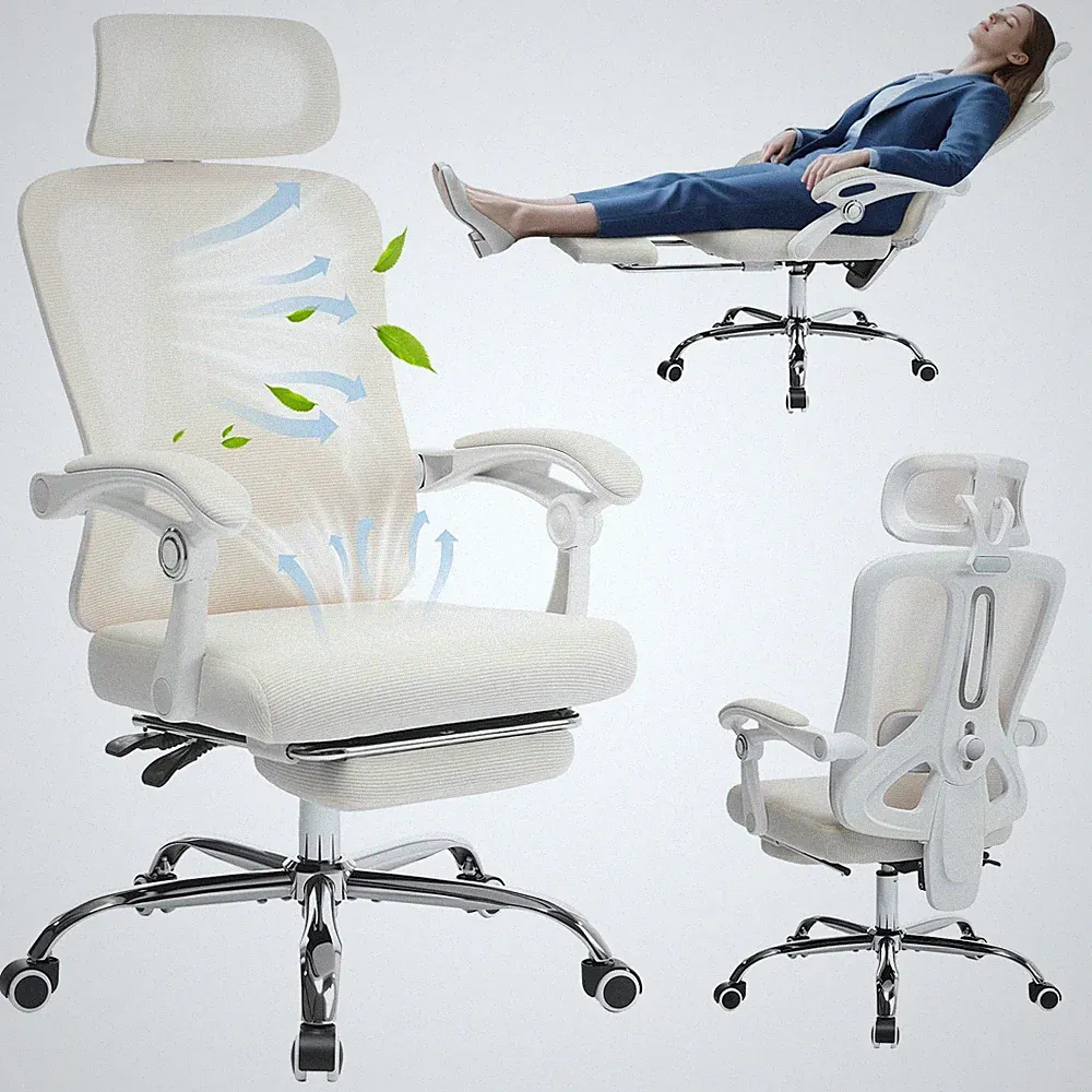 Bürostuhl Ergonomischer Schreibtischstuhl mit Lendenwirbelstütze, Fußstütze