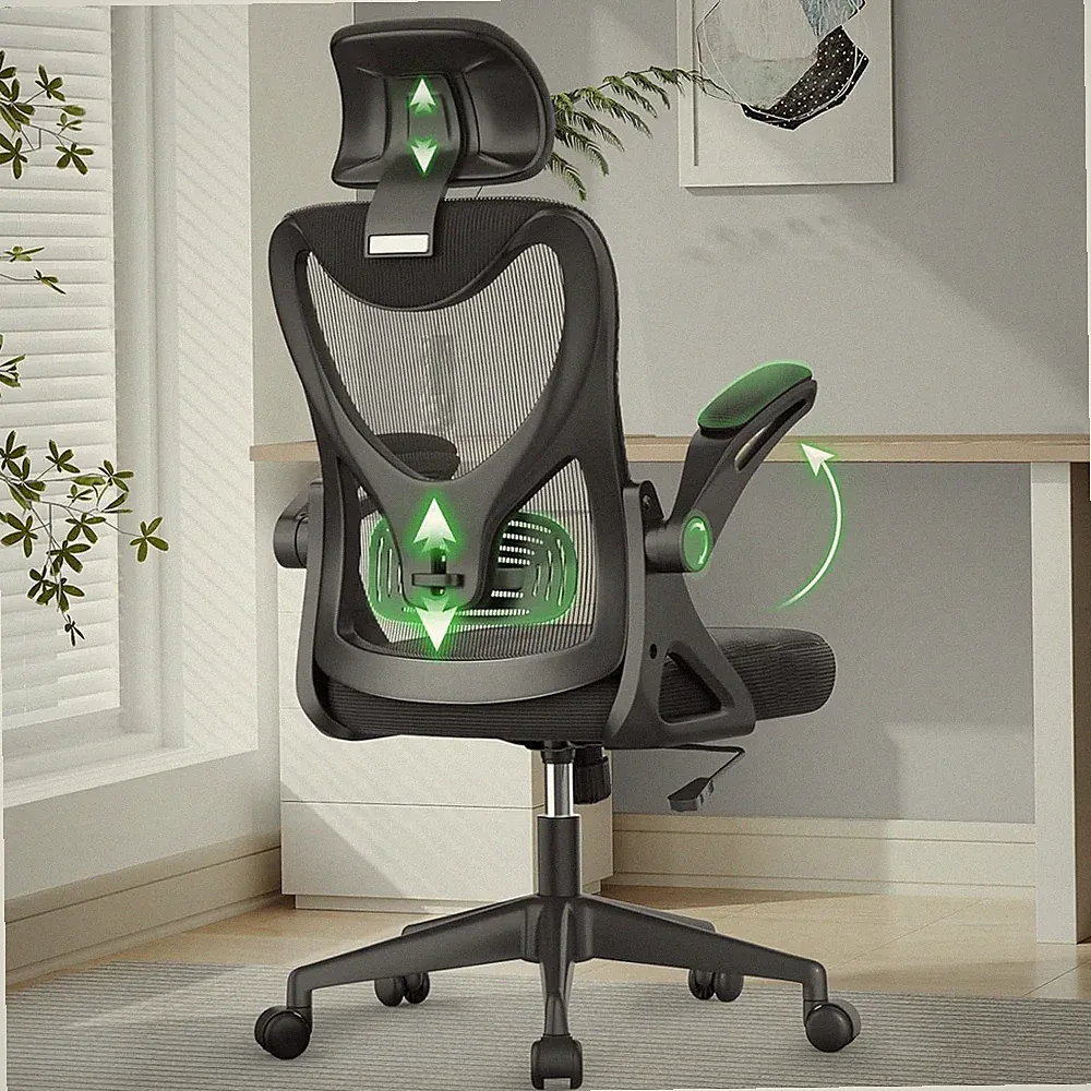 Bürostuhl - Ergonomischer Schreibtischstuhl mit Lordosenstütze Kopfstütze verstellbar, Auflage