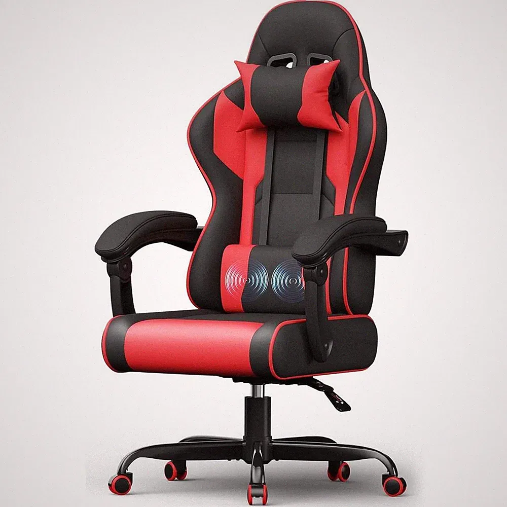Bürostuhl Gaming Chair Schreibtischstuhl Ergonomisch Kopfkissen Massage Rot 150