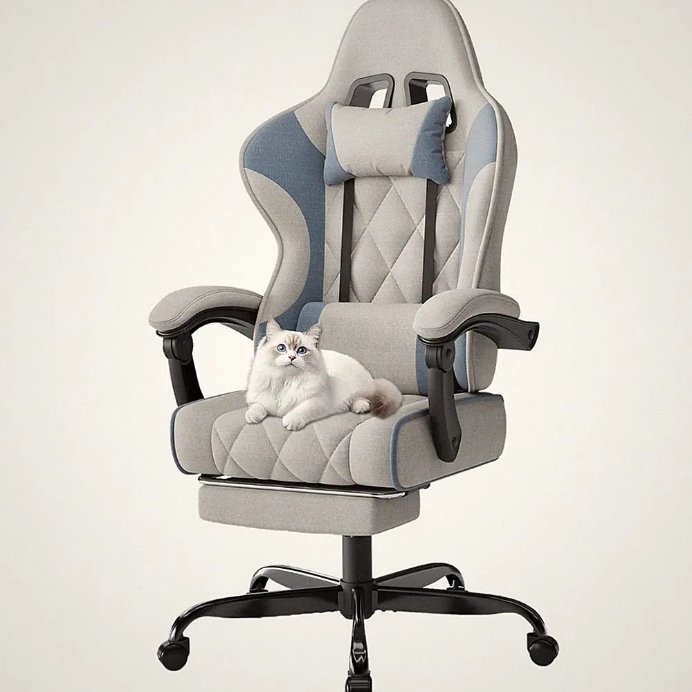 Bürostuhl Gaming Stuhl Atmungsaktiv Ergonomisch Fußstütze Kopfstütze Stoffbezug