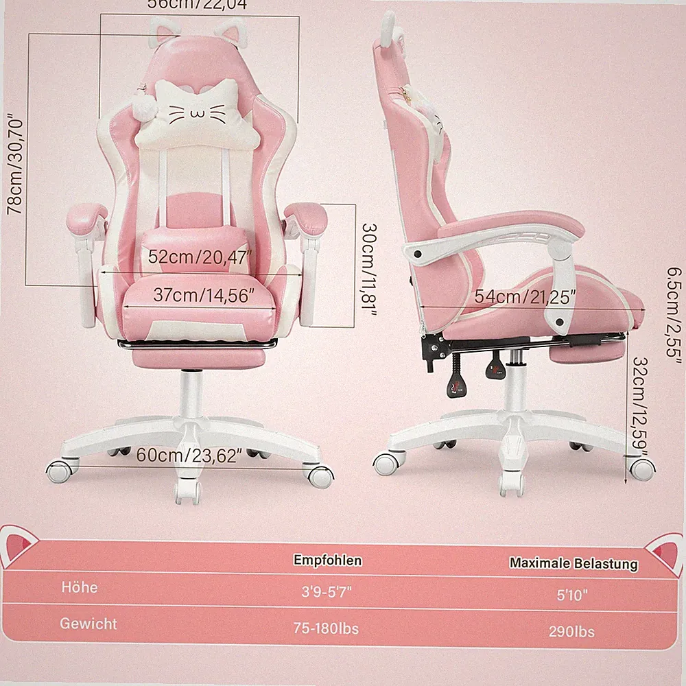 Bürostuhl Gaming Stuhl Ergonomischer Mit Lendenkissen Katzenohr Leder Drehstühle