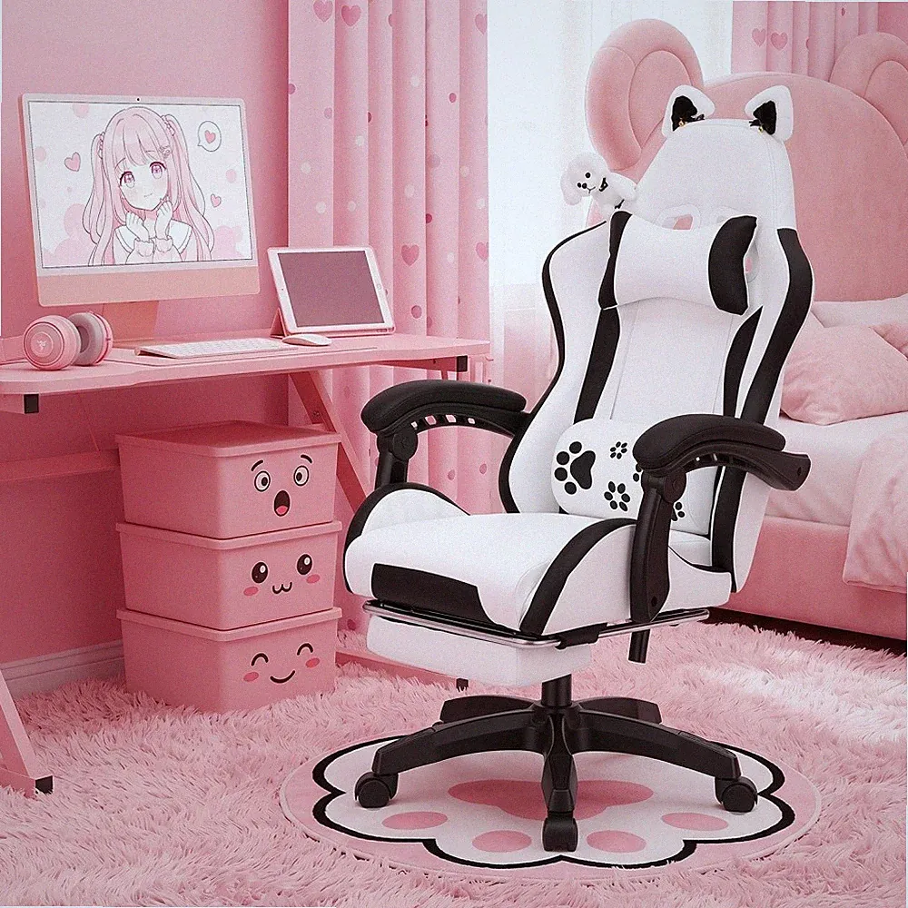 Bürostuhl Gaming Stuhl mit Pedal Kopfkissen Ergonomischer Sitzkissen Drehstühle