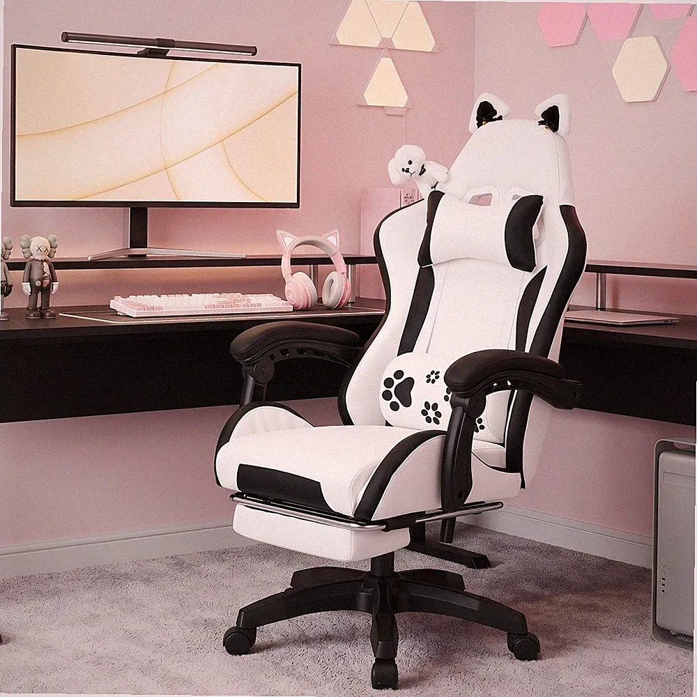 Bürostuhl Gaming Stuhl mit Pedal Kopfkissen Ergonomischer Sitzkissen verstellbar
