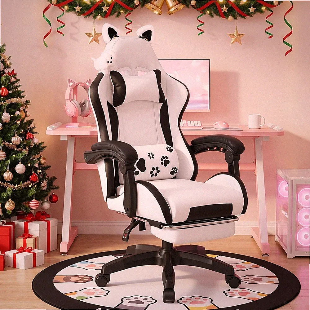 Bürostuhl Gaming Stuhl mit Pedal Kopfkissen Ergonomischer Sitzkissen verstellbar