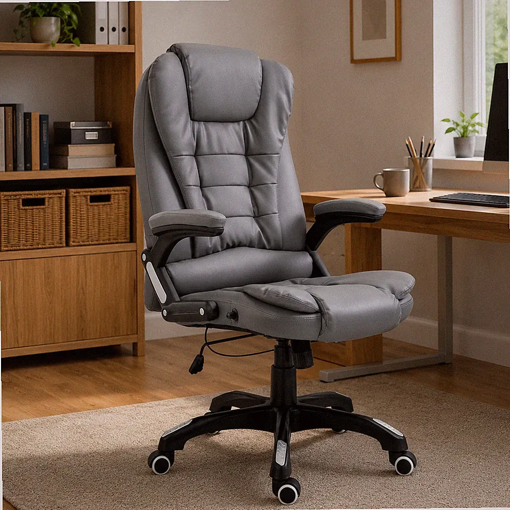 Bürostuhl Grau Kunstleder Chefsessel Drehstuhl Ergonomisch Office Stuhl