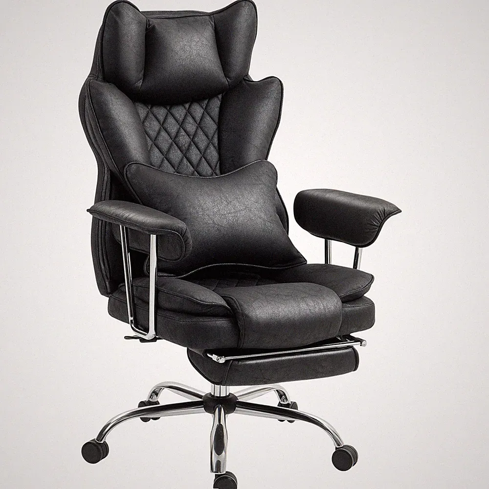 Bürostuhl Hochlehner Liege 76x80x128cm Lederschaum schwarz mit Fußstütze