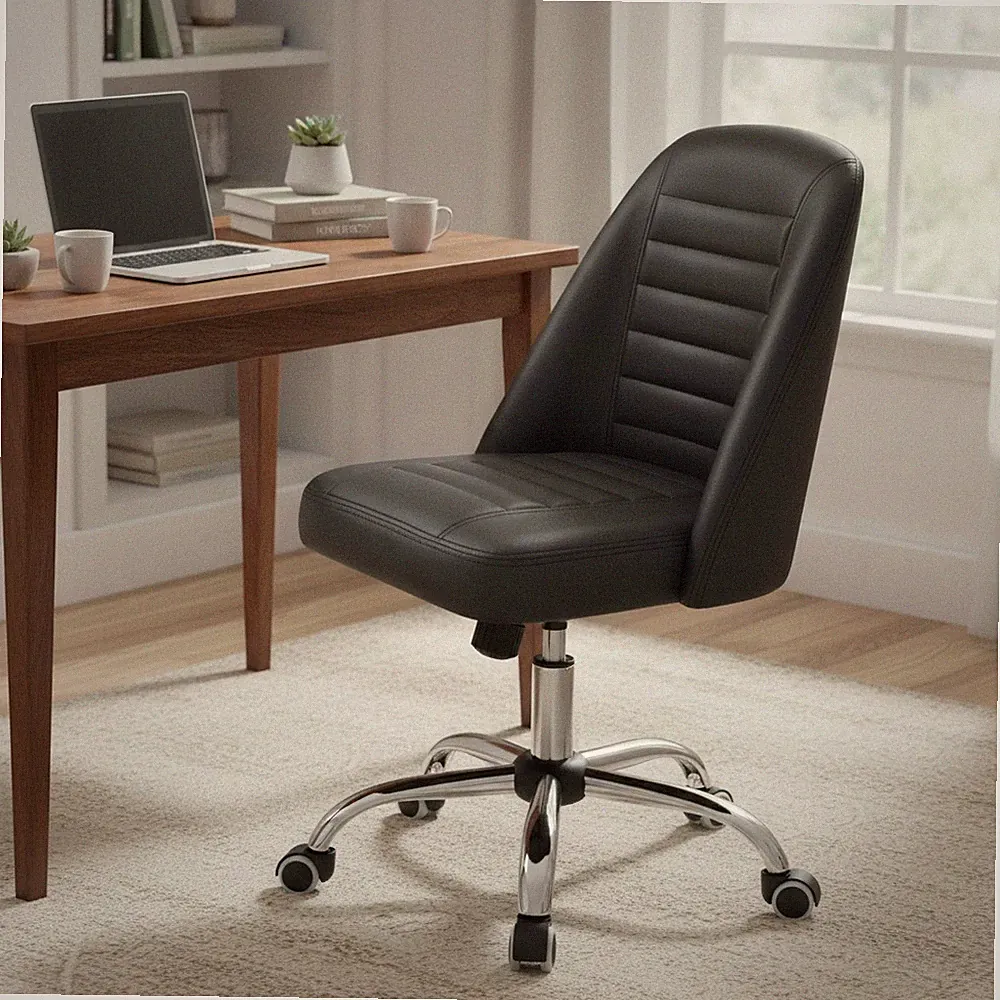 Bürostuhl Kunstleder mit mittlerer Rückenlehne schwarz drehbar ergonomisch Lordosenstütze