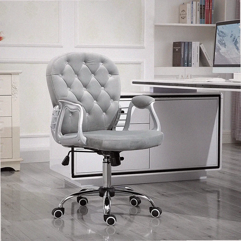 Bürostuhl Luxus Velours Rauten getuftet gepolstert ergonomisch 360° drehbar grau