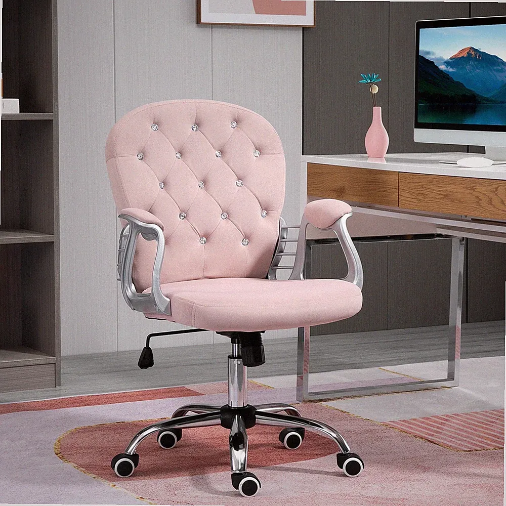 Bürostuhl Luxus Velours Rauten getuftet gepolstert ergonomisch 360° drehbar rosa
