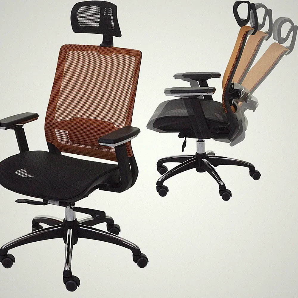 Bürostuhl MCW-A20, Schreibtischstuhl, ergonomisch Kopfstütze schwarz/orange