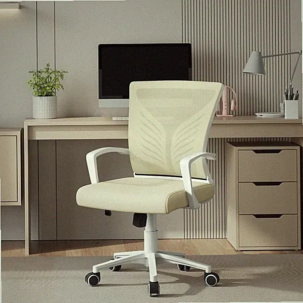 Bürostuhl Mesh-Gewebe Höhenverstellbarer Ergonomischer Drehstuhl Beige wie New